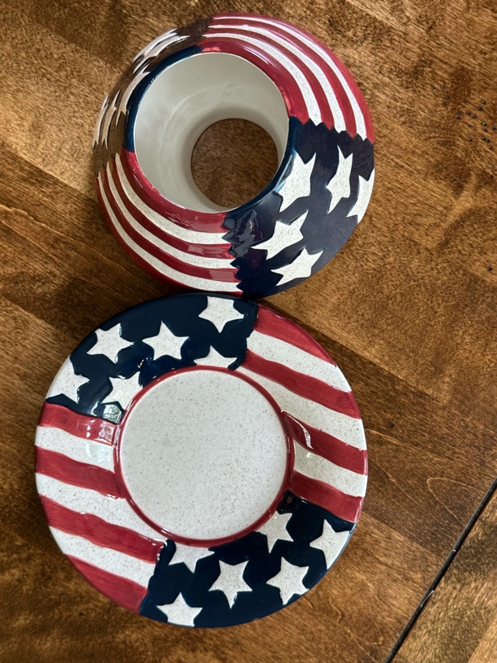 Salt City ,Patriotic Red, White & Blue Ceramic Candle Holder. Candle not includ - Picture 3 of 4